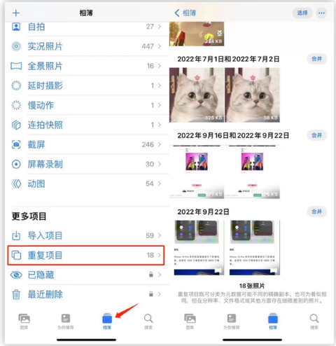 石河子乡苹果手机维修分享iOS 16 中相册重复项目功能使用方法 