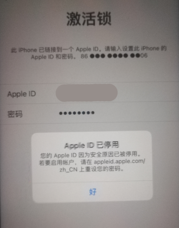 石河子乡苹果手机维修分享iPhone 12 出现提示“Apple ID 已停用”怎么办 